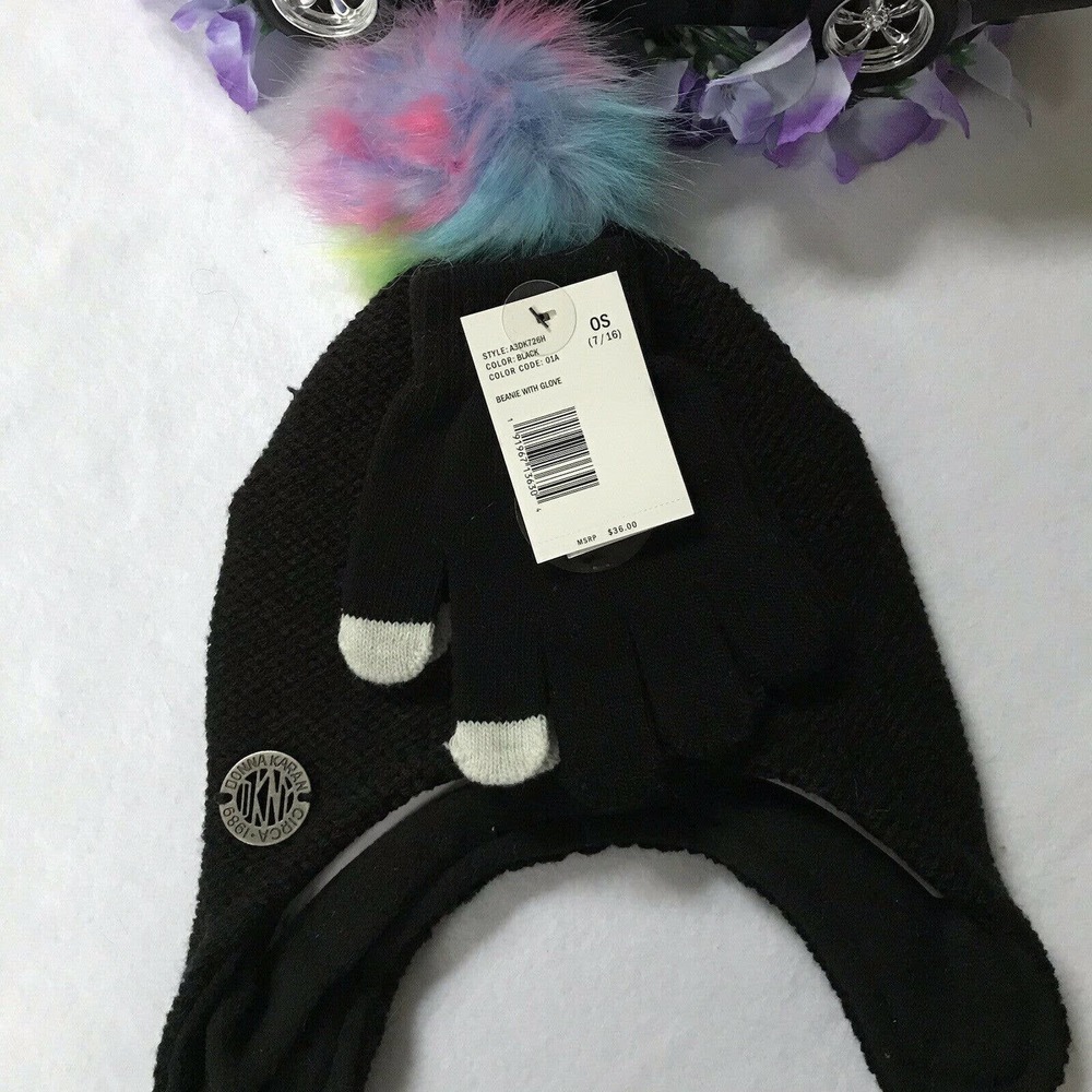 DKNY NWT Beanie and Gloves Set for Girls One Size - Picture 2 of 8